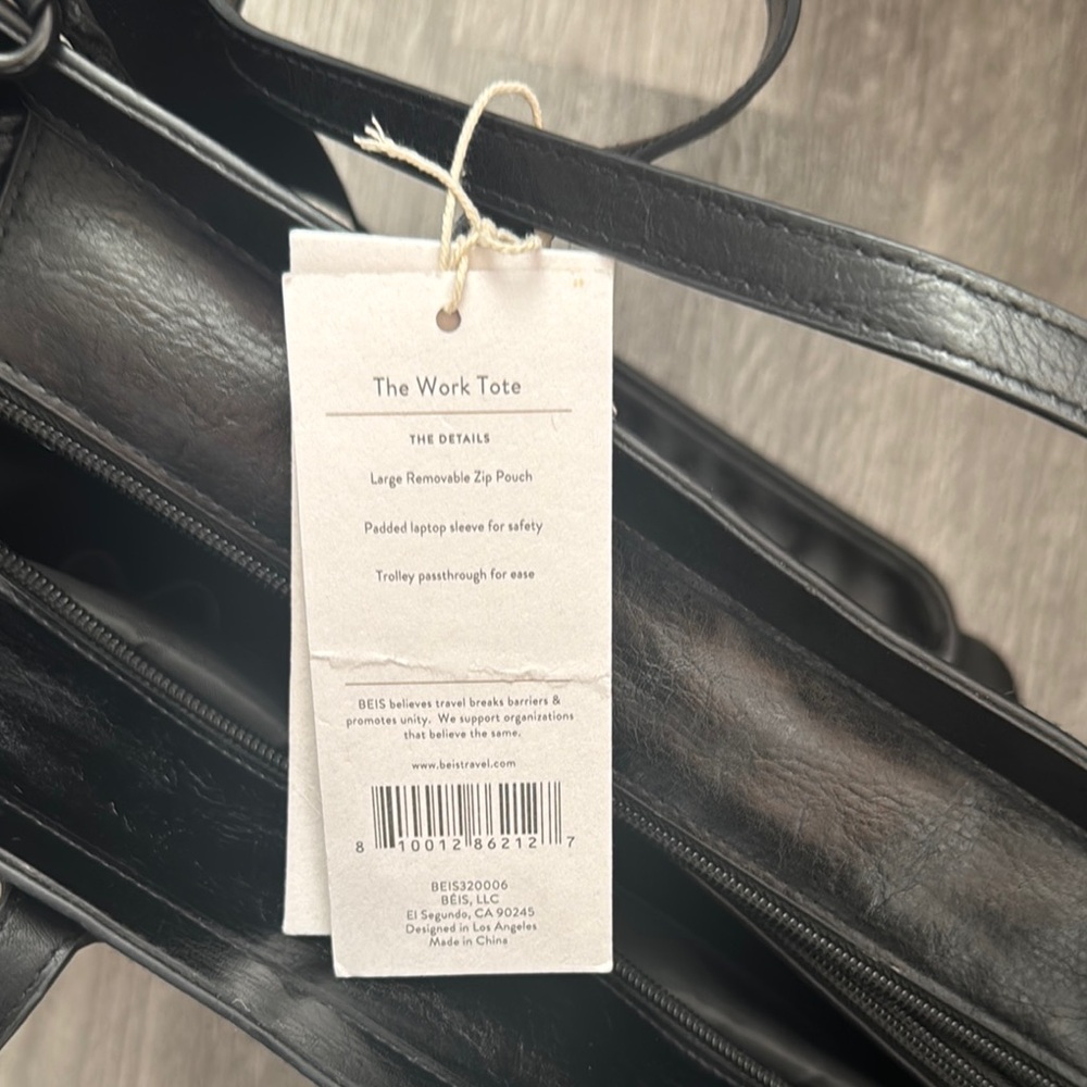 BEIS Vegan Leather Black Structured Work Tote w/Handles & Crossbody Strap - Picture 15 of 16